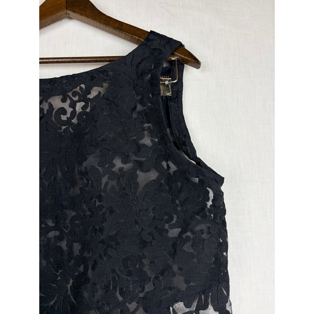 Banana Republic Womens Black Floral Lace V-Neck Sleeveless Shell M Top Sheer - Picture 9 of 13